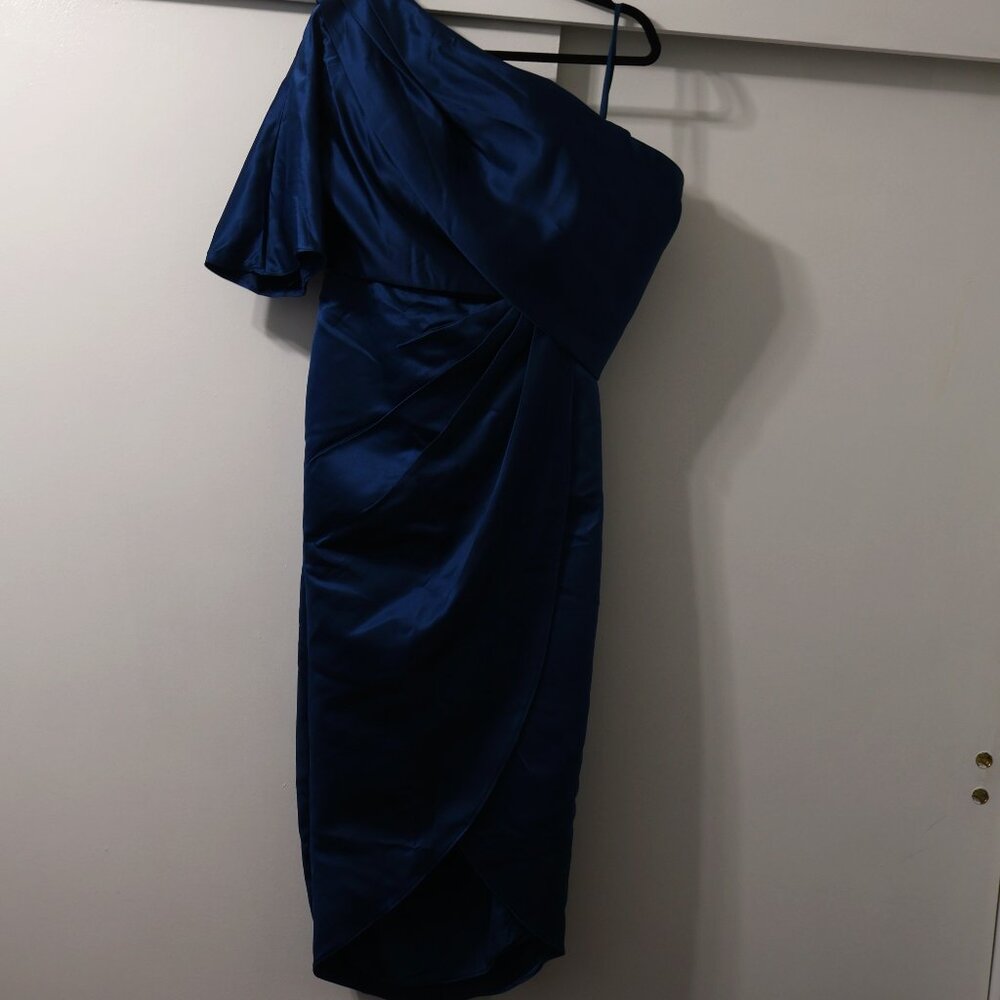 Misaac Sheath/Column One-Shoulder Satin Evening Dresses With Ruffle